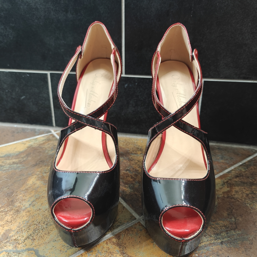 Black and Red Peep toe Stiletto Heels